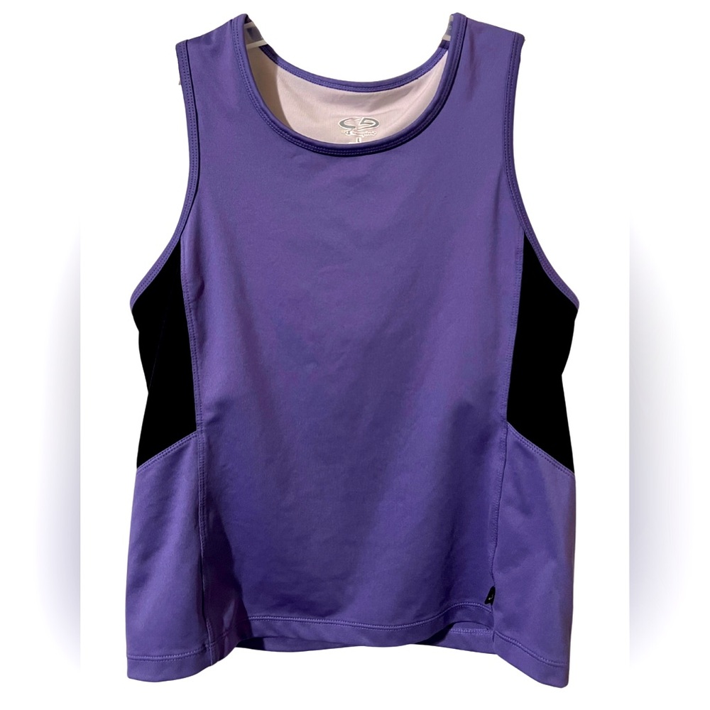 CHAMPIONS Women’s Activewear Large LG L workout summer tank top Purple Black s/s